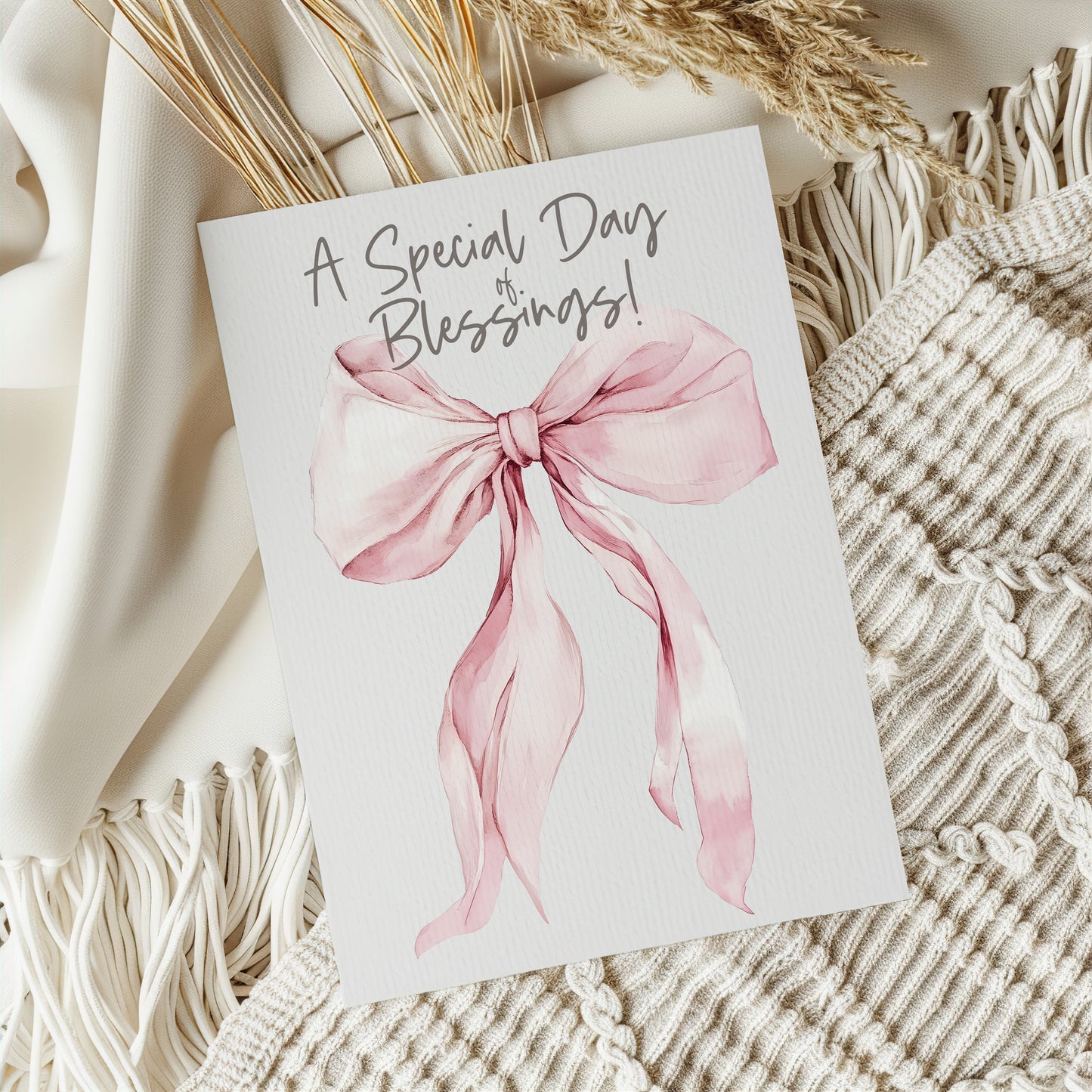 Pink Bow Blessing - Single 5x7 Card