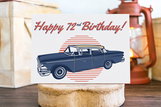72nd Vintage Car Birthday - Single Card