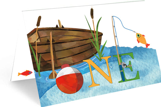 ONE Fishing Birthday Card - Single Card