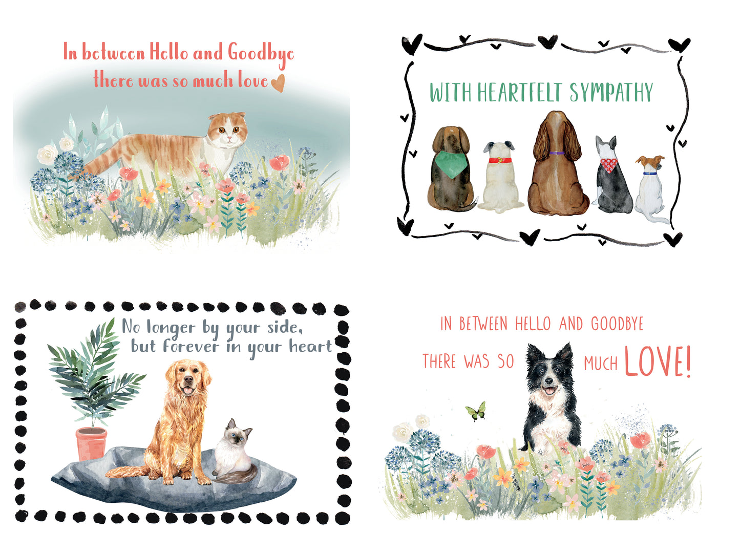 Pet Sympathy Variety Pack- 4 designs Includes 20 cards