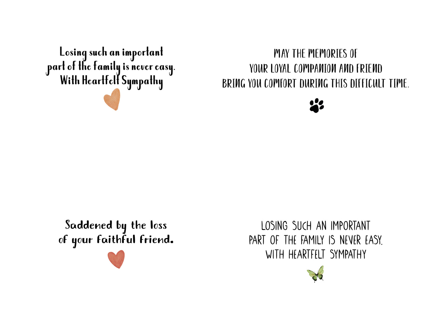 Pet Sympathy Variety Pack- 4 designs Includes 20 cards
