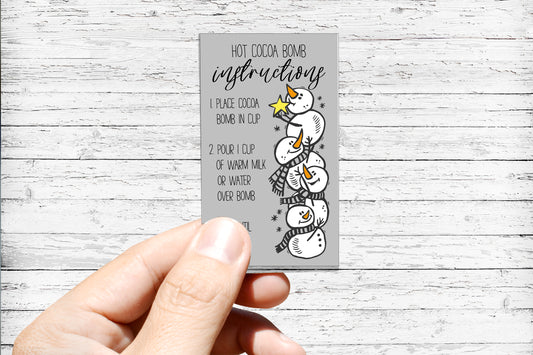 Snowman Hot Cocoa Bomb Instruction Cards - 50 Cards