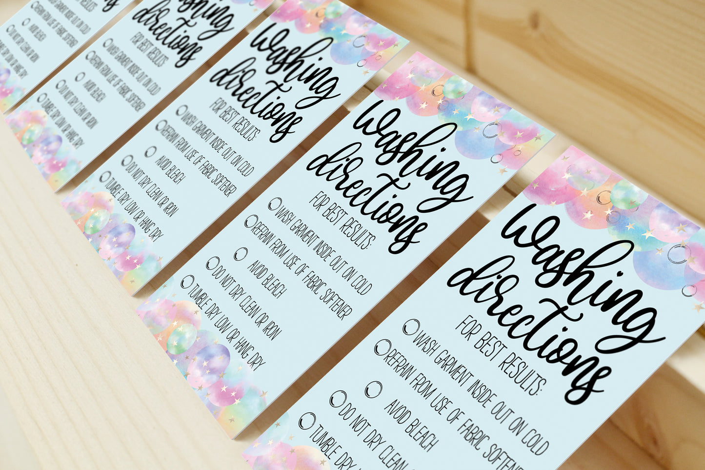 Washing Instructions Card - Includes 100 cards
