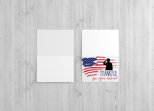 Thankful for service Military Cards - Single or pack of 20