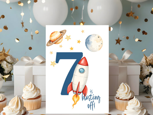 7 is Out of this World - 7th Birthday Card