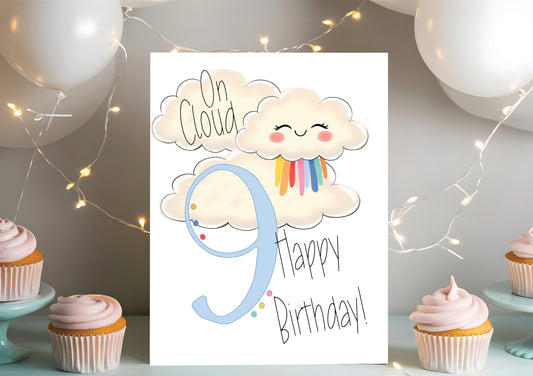 On Cloud 9 - 9th Birthday Card
