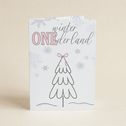 Pink Winter Onederland - 5x7 Single Card
