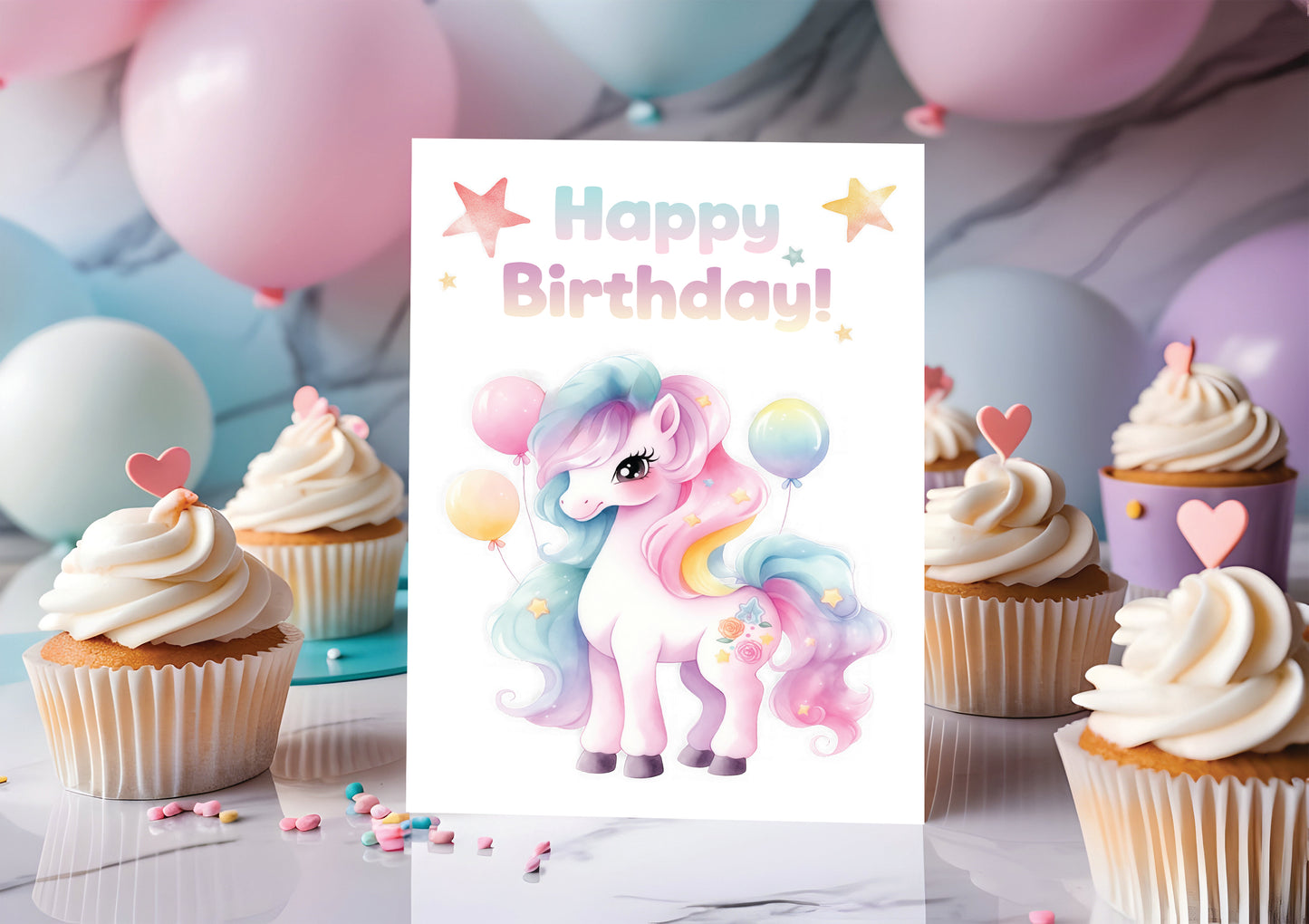 Magical Pony Birthday Card - Single 5x7 Card