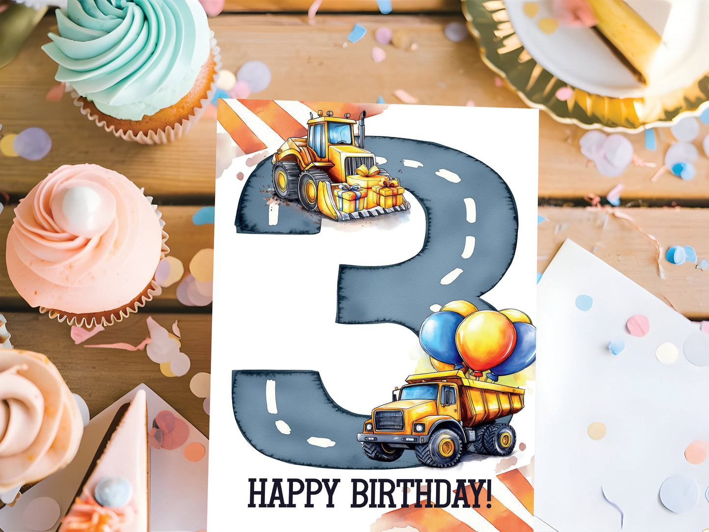 Construction 3rd Birthday - Single 5x7 Card
