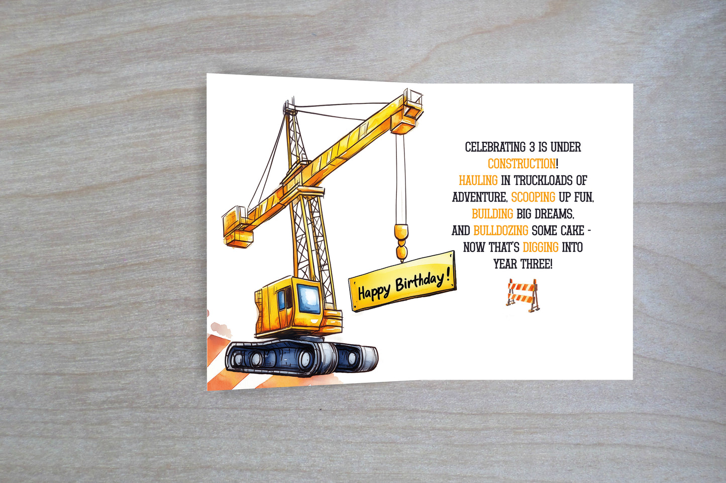 Construction 3rd Birthday - Single 5x7 Card