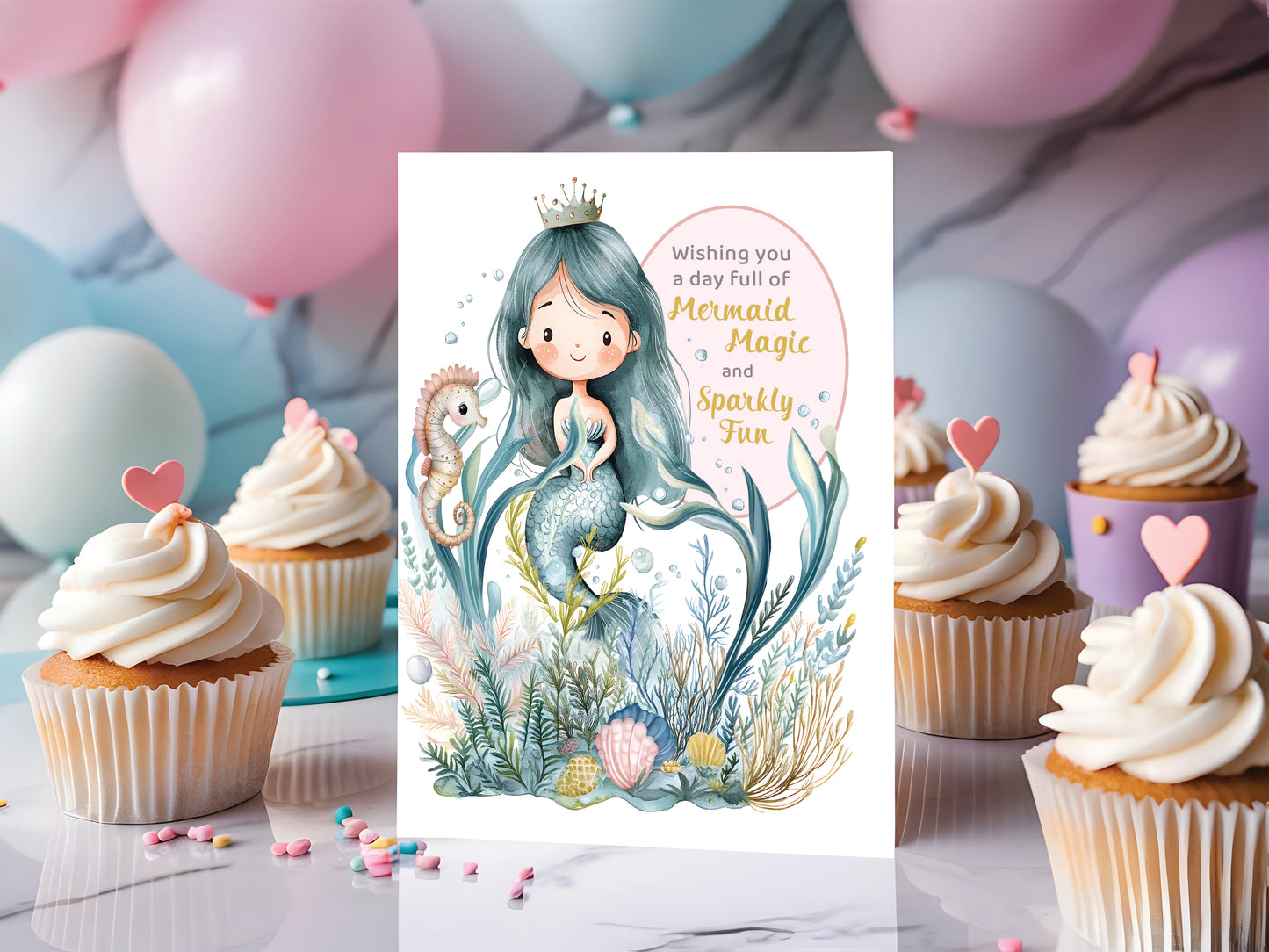 Magical Mermaid Birthday Card - Single 5x7 Card