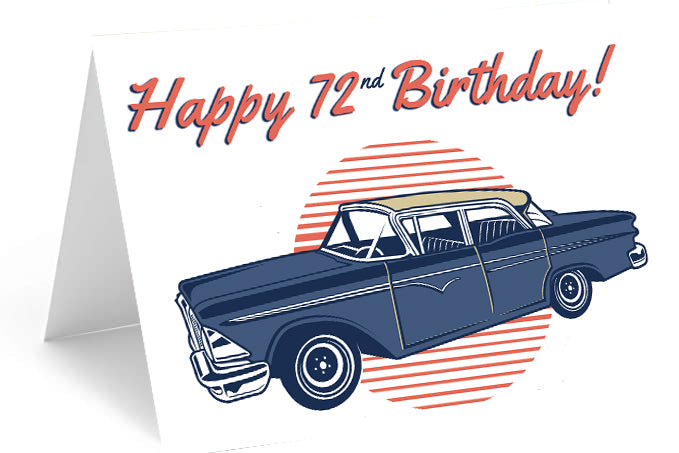 72nd Vintage Car Birthday - Single Card