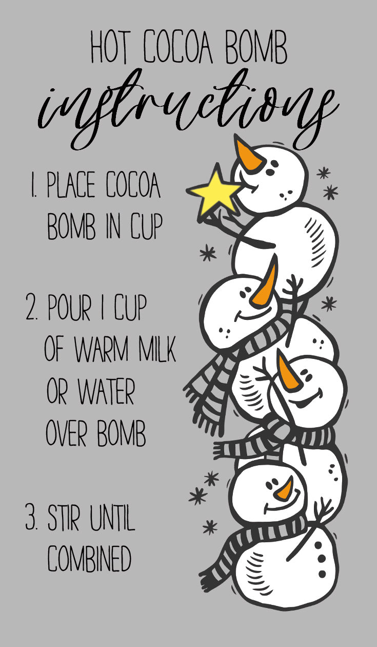 Snowman Hot Cocoa Bomb Instruction Cards - 50 Cards