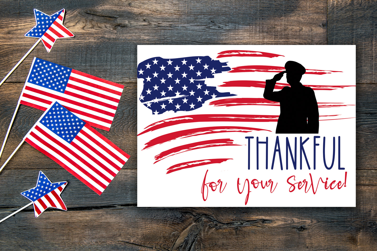 Thankful for service Military Cards - Single or pack of 25