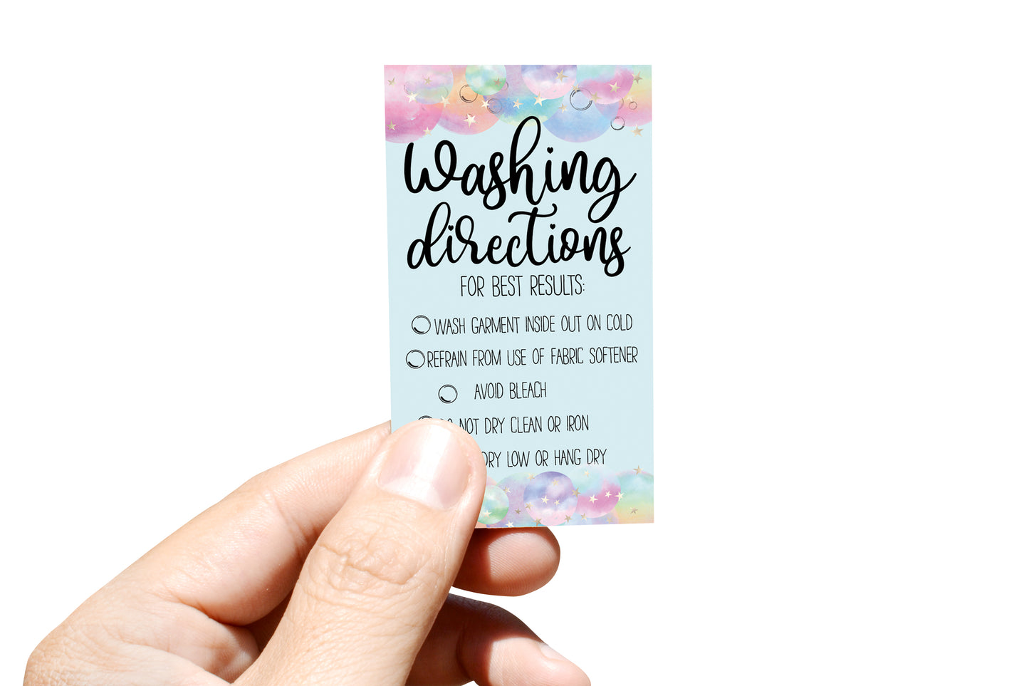 Washing Instructions Card - Includes 100 cards